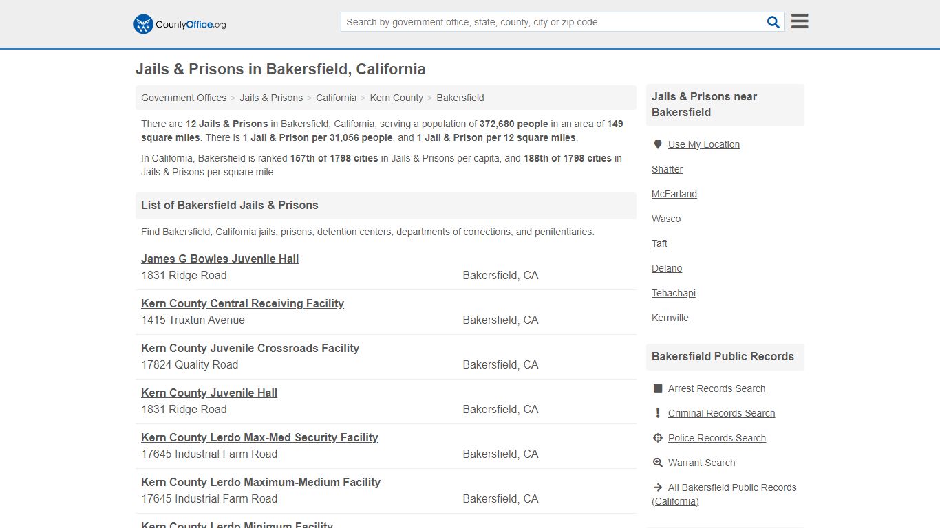 Jails & Prisons in Bakersfield, California - County Office